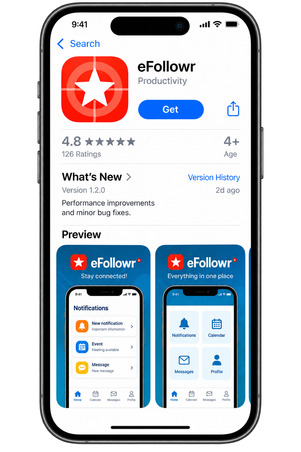 The app installs and connects